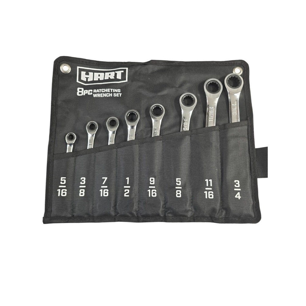 HART 8pc SAE Ratcheting Combination Wrench Set Roll Up Organizer 5/16"-3/4" NEW